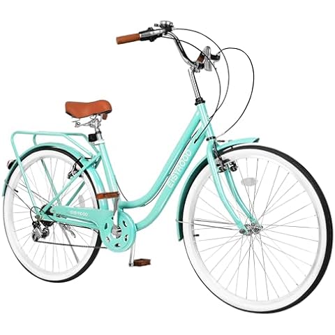 EISYROOD 26 Inch Beach Cruiser Bike for Women, Hybrid Cruiser Bike with 7 Speed, Adjustable Seat, Lightweight Women Beach Cruiser Bike with Anti-Skid Tires, V-Brakes, Multi Colors (Double Bar, Green) Cover