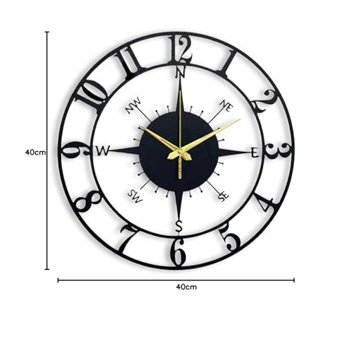 Image of Designer Metal Analog Wall Clock for Living Room | Antique Stylish Fancy Decorative Big Size Wall Watch for Bedroom, Office, Kitchen, Dining, Hall and Decor (Black(DA-141), 40CM)