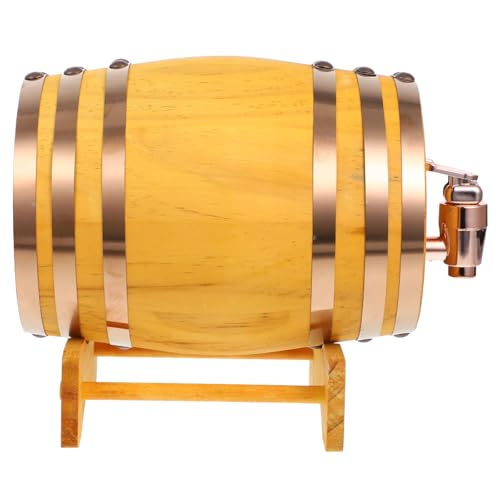 VALICLUD Barril de Madera Maciza de 1l 6 Aros y Grifo de Resina, Dispensador de Vino y Cerveza Soporte, Contenedor Portátil Adecuado para Almacenamiento y Degustación en Hogar y Bar