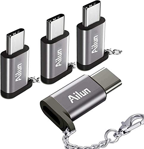 USB Type C Adapter 4 Pack Ailun USB C to Micro USB Convert Connector Compact with Keychain Sync and Charge for Galaxy s20, s20+ S20Ultra S10 S9 Plus MacBook ChromeBook More Type C Port Devices Grey