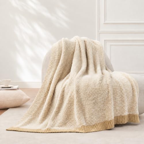 Amélie Home Faux Fur Throw Blanket, Heather Beige, 60"x80"