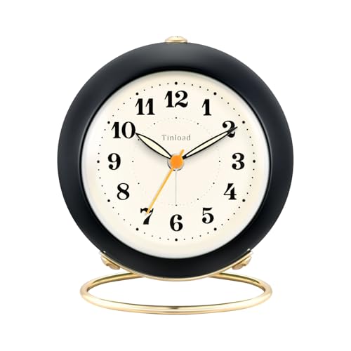 Tinload Analog Alarm Clock, Retro Simple Design Small Desk Clock with Manual Light, Battery Operated, Snooze, for Kids,Bedroom,Travel,Kitchen,Bedside Desktop(Black)