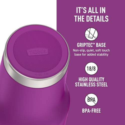 Image of THERMOS Stainless Steel Cup Holder Mug - 40 Ounce, Plum - Insulated Tumbler with Lid and Straw, Plus Leak-Resistant Slide Lock