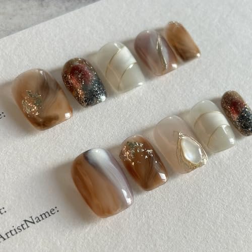 LemiVibe·「虹ノ岩」ネイルチップ ショート 短め 100%ハンドメイド 貼るだけネイル つけづめ つけ爪 韓国 人気 ジェルネイル ネイルシール セルフネイル ネイルステッカー おうちネイル ネイルデザイン セルフネイル ネイルアート（Amazon）