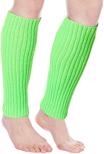 LOUSGUTA Leg Warmers for Women 80s Knit Ribbed Leg Warmers Casual Socks for Party Dance Sports (Neon Green)