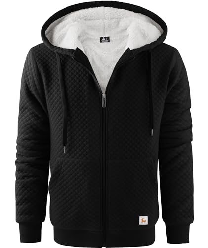 Image of GEEK LIGHTING Mens Fleece Lined Hoodies Zip Up Waffle Knit Thicken Hooded Sweatshirts Winter Jackets