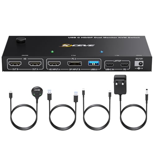 KVM Switch Laptop PC 2 Moniteur USB C HDMI Partage Ecran et Clavier Souris