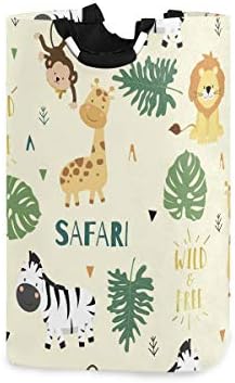 AJINGA Kids Laundry Hamper with Handles-Collapsible Fabric Laundry Bakset Dirty Clothes Hamper for Women,Cute Safari