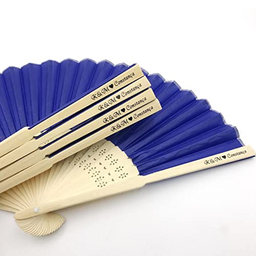 Ter Customized Wooden Hand Fans, Wooden Fans for Wedding Personalized,Personalized Wooden Fans for Wedding Favors,Hand Fans for Wedding Guests. (Blue,100 pcs)
