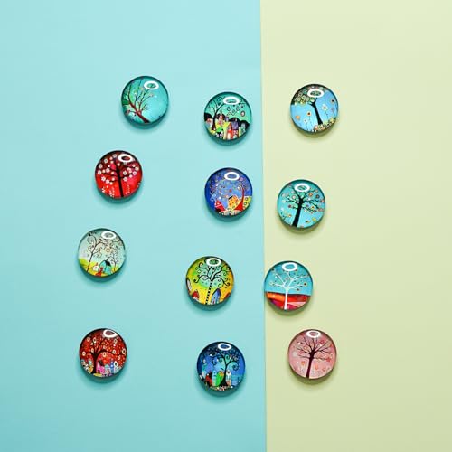 Image of Nostrae by Ekhasa Multicolor Tree of Life Glass Cute Fridge Magnets Set of 12 | Fridge Magnet Refrigerator Stylish | Kitchen Fridge Decoration Items | Mini Gifts