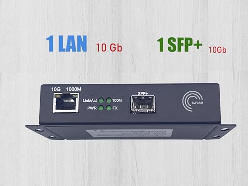 Elfcam® - Przełącznik 10 Gb kompatybilny z Freebox Ultra i Orange Livebox 6, 10G Fiber Ethernet Converter z 1 portem 10G SFP+ i 1 portem 10Gb Ethernet RJ45, przedłużając sieć 10 GB