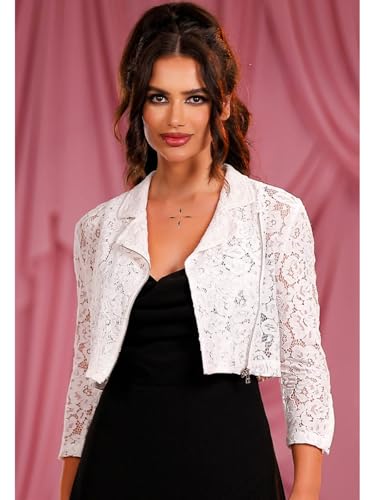 Unicra Lace Jacket for Women Lapel Neck Zip Up Mesh Sheer Crop Jacket2