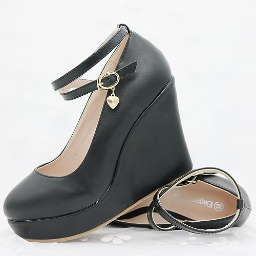 Women's Mary Jane Wedge Solid Buckle Evening Dress Round Toe Platform Lolita Shoes Cross Shoes 4 Inch Heel Height Pumps2