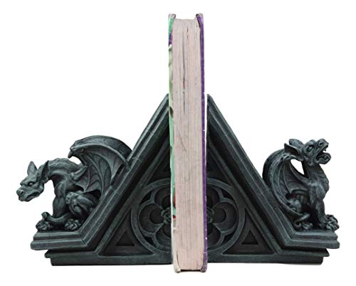 Ebros Gothic Roaring Gargoyles with Celtic Floral Knotwork Bookends Figurine Set in Rooftop Sculptural Design 7" High Medieval Renaissance Architectural Goth Decor Resin Sculptures Gargoyle Statue