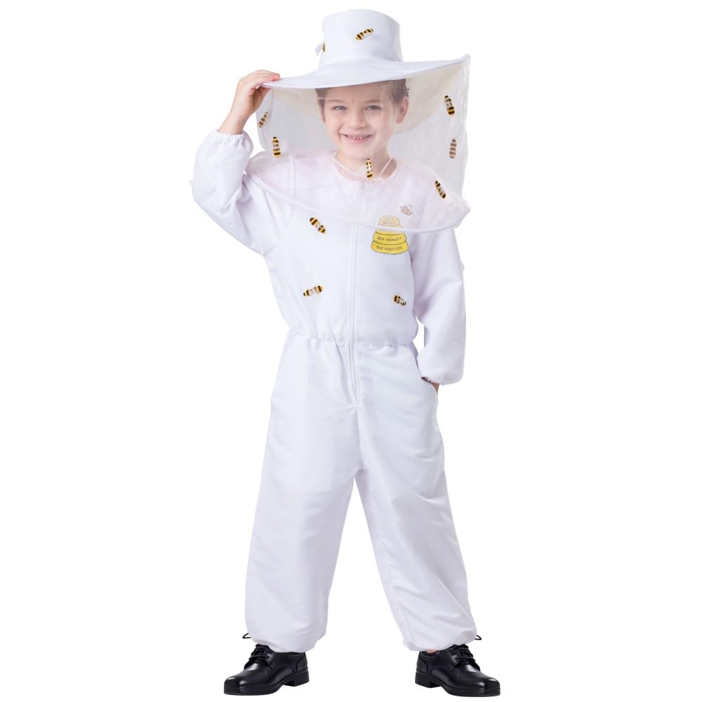 Dress Up America Kids Beekeeper Costume - Unisex Kids White Bee Keeper Dress Up - Includes a Jumpsuit and Hat With Attached Veil Beekeeper Costume for Kids