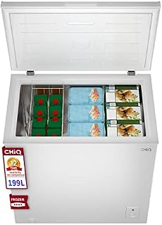 CHiQ 199L, Freestanding White Chest freezer with 12-year compressor warranty,F,Adjustable Thermostat, 4 Star Freezer Rating, Suitable for Outbuildings,Garages and Sheds,41db low noise