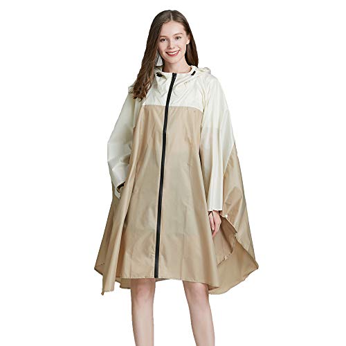 レインコート 2018年新型 カジュアル テフロン加工 Aライン レディース 自転車 通勤 通学 オシャレ 梅雨 雨具 超軽量 防風 収納袋付 撥水性抜群 スポッツ観戦 ペット散歩 フリーサイズ (ベージュカーキ)