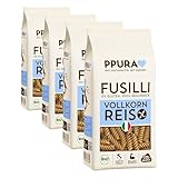 PPURA Bio Fusilli aus Vollkornreis - Glutenfrei | 400g Pasta | 100% Natürlich, Ohne Farb- & Konservierungsstoffe | Italienische Spiral-Nudeln | Bronzeverfahren | Zero Foodwaste (Packung mit 4)