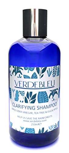 99% Natural CHAMPÚ EQUILIBRANTE - VINAGRE DE SIDRA, ÁRBOL DE TÉ Y EUCALIPTO - 250ml de VERDEBLEU. Sin Sulfatos, Parabenos. pH 5.5. Donamos el 5% de Ganancias para Ayudar a Salvar los Bosques Lluviosos