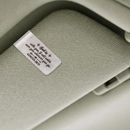 Image of Penitue Stainless Steel Car Visor Clip, Engraved God is with You Sun Visor Clip for Cars Inspirational New Driver Gifts Drive Safe Blessing Accessory Perfect for Women Men Family Friends