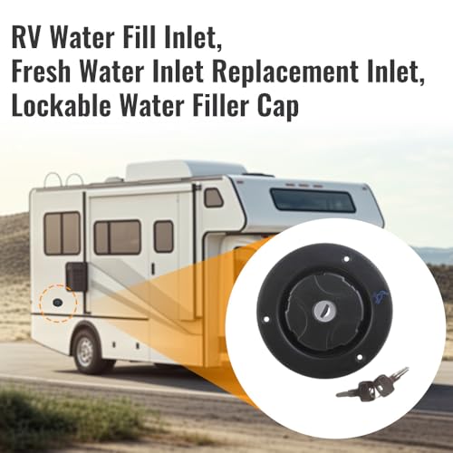 Image of Water Locking Cap, 1 PC RV Fresh Water Locking Cap Replacement, RV Water Filler with Lock Compatible with Most Camping Trailer RV (Black)