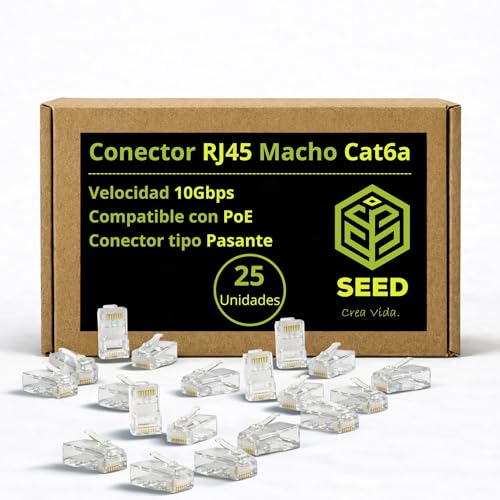 SEED Conector RJ45 Macho Cat 6 en caja de cartón para mejor almacenamiento – Terminación Cable Ethernet - Redes LAN – Conexión Estable - Instalaciones Profesionales y Domésticas (25 Ud)