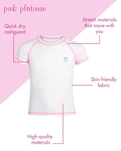 Image of Pink Platinum Girls Rash Guard Shirt - 2 Pack UPF50+ Sun Protection Quick-Dry Swim Shirt Short Sleeve Rash Guard for Girls