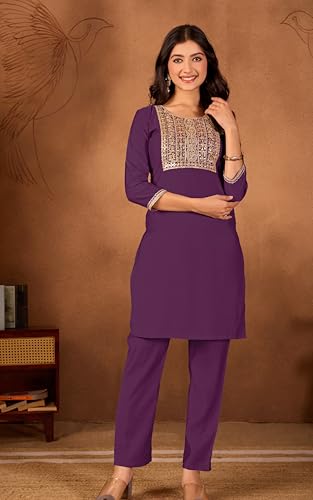 Image of Women's Embroidered Kurta Pant Set | Ethnic Kurta with Pant | Festive & Casual Wear Suit Set for Women