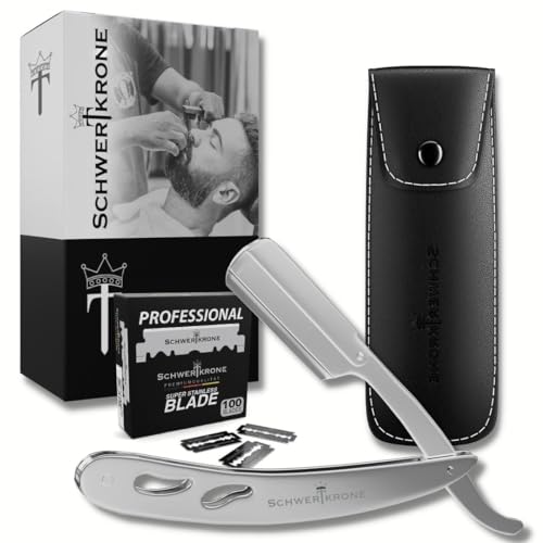 Schwertkrone Rasiermesser Edelstahl mit 100 Premium Rasierklingen und Etui