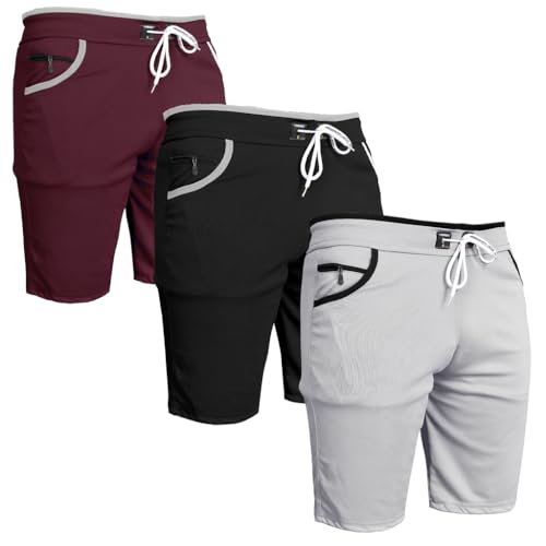 Image of Men's Sports Shorts with Drawstring, Athletic Casual Bermuda Shorts in Multicolor, Zippered Pockets
