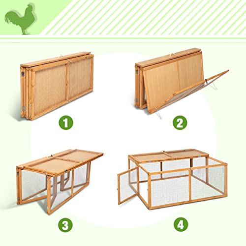 Magshion Wooden Chicken Coop Rabbit Hutch, Pet Cage Wood Small Animal Poultry Cage Run With Openable Roof And Side Door, Backyard Foldable Pet House Chicken Nesting Box 45.7 Inch (Natural) #TOP4