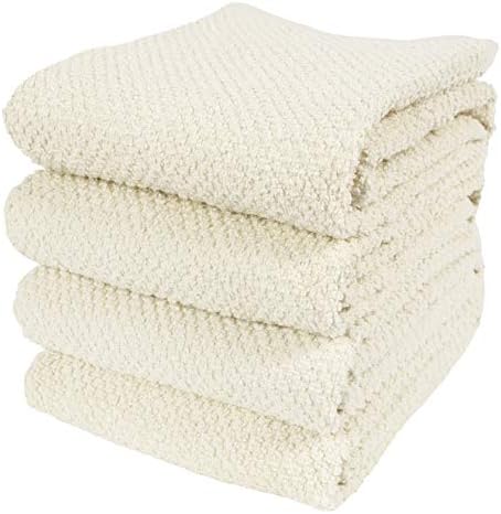 KAF Home Deluxe Popcorn Terry Kitchen Towels, Cotton Kitchen Dish Towels, Set of 4, Alabaster