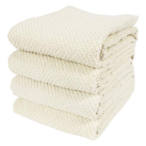 KAF Home Deluxe Popcorn Terry Kitchen Towels, Cotton Kitchen Dish Towels, Set of 4, Alabaster