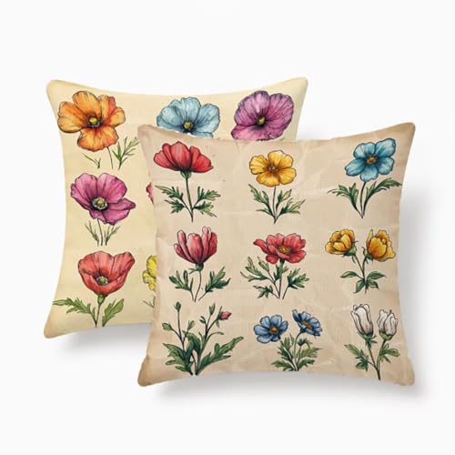 Coussin extérieur imperméable 55x55 beige lin fleur déco lit canapé - 2