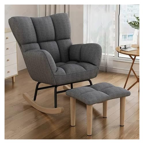 JFHEUEHY Modern Accent Rocking Nursery Chair Glider Chair with Foot Stool,Tufted High Wingback Leisure Rocker Recliner Chair with Upholstered Comfy Cushion,for Living Room/Bedroom(Color:Gra