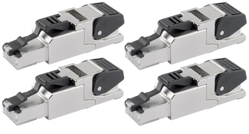Telegärtner Feldkonfektionierbarer RJ45-Steckverbinder MFP8 Cat. 6A, geschirmt, Vierkammer-Adermanager, Farbcodierung T568A, Multiport, konfektionierbar vor Ort, IP20, 4er Set
