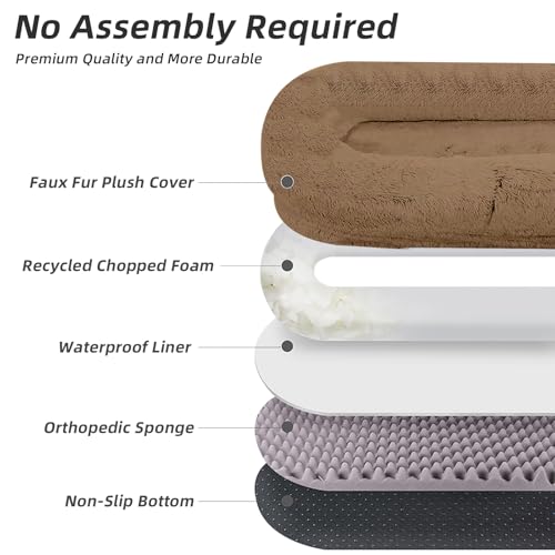 Human Dog Bed - Extra Large Dog Bed for Humans,71''x45''x12'' Giant Cuddle Pillow Pet Lounger, Super Soft Plush Orthopedic Floor Cushion for Adults, Kids, Pets - Washable Cover, Khaki.