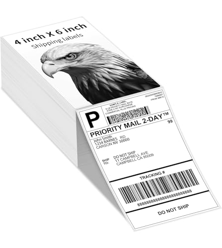 Memoking Fanfold Direct Thermal Labels 4x6, Thermal Shipping Labels 4x6, Compatible with All Thermal Shipping Label Printer, 500 Labels, Commercial Grade