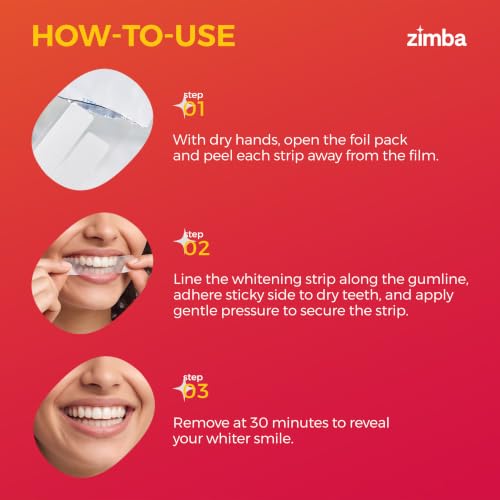 Image of Zimba Coconut Flavored Teeth Whitening Strips | Vegan, Enamel Safe Hydrogen Peroxide Teeth Whitener for Coffee, Wine, Tobacco, and Other Stains | 14 Day Treatment | Coconut