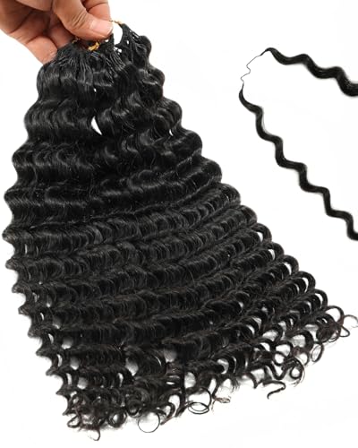 BEEOS Deep Wave Human Crochet Hair 160g, Pre-Separated Knotless Feather Crochet Hair Extensions for Women, Easy to Install Natural Black 20 Inch