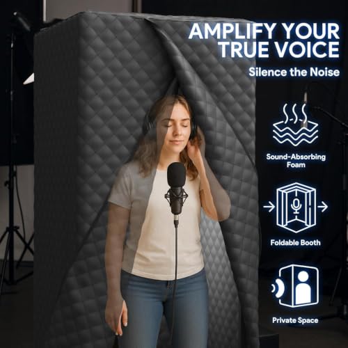 Cabina portátil para grabación insonorizada para estudio en casa, podcasts, locuciones y música. Cubículo acústico antiecos con bolsa de transporte miniatura 7