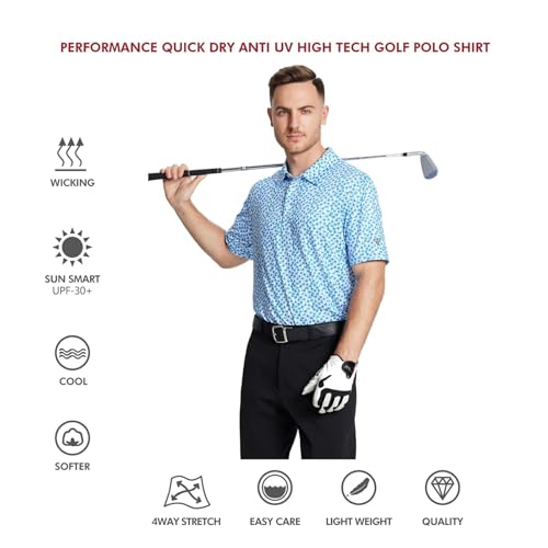 Image of Golf Shirts for Men Dry Fit Short Sleeve Print Performance Moisture Wicking Polo Shirt