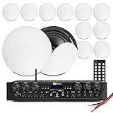 Power Dynamics Multi Room Ceiling Speaker System PV260BT Bluetooth Amplifier & 12x NCSS5 5.25-inch Speakers Kit with USB/SD, Wired Audio, Home Audio Installation