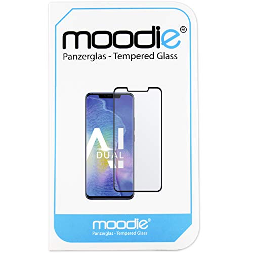 moodie - Protector de Pantalla 3D para Huawei Mate 20 Pro (adherencia Completa de la Pantalla), lámina de Vidrio prémium para Pantallas curvadas 3D, Cubierta Completa (Bordes Negros) Cover