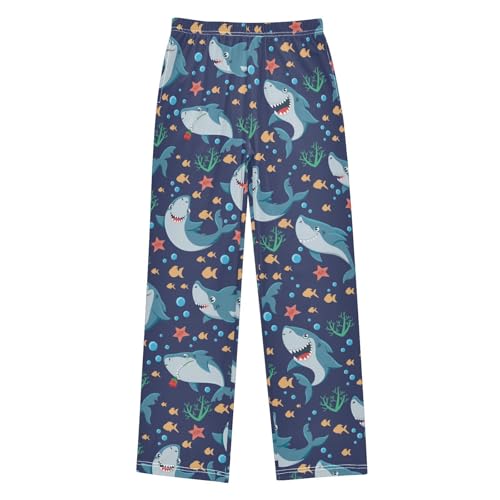 Sea Shark Coral Boys Long Pants Soft Trousers Elastic Waist Kids Lounge Bottoms with Pockets S-XL