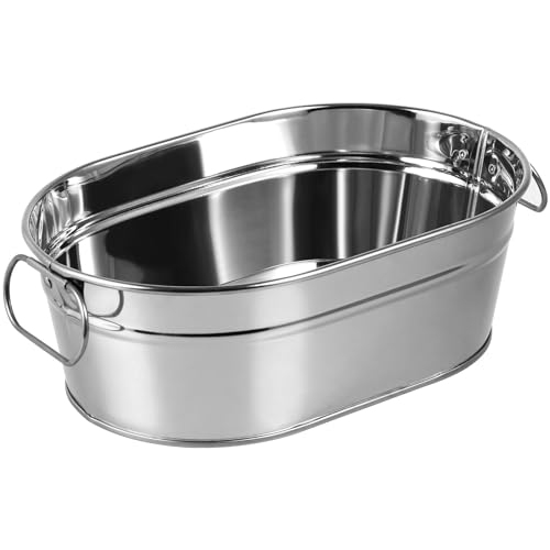 Luxshiny Secchiello Ghiaccio Barile Ovale zincato per Bevande Metallo Secchiello per Birra Adatto per Casa, Bar, Ristorante, Festa(Argento)