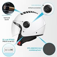 VINZ Como Jethelm mit Visier ECE 22.06 Zertifiziert | Roller Helm Mopedhelm Für Motoroller & Vespa | Herren & Damen | Motorradhelm in XS-XL | Erhältlich in 4 Farben - Weiß – Ansicht 3