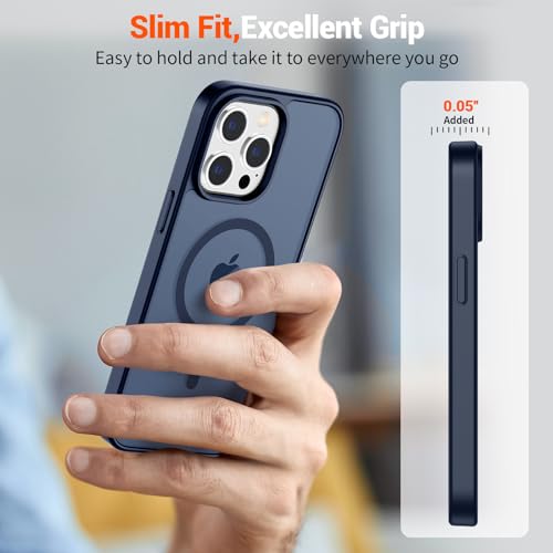 Image of SUPFINE Magnetic for iPhone 15 Pro Case with Screen Protector (Compatible with MagSafe) (Military Grade Drop Protection) Translucent Matte Shockproof Phone Cover,Dark Blue