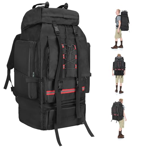 Yaskyly 130L Zaino Trekking Campeggio Grande Capacità Zaino da Viaggio Tattico con Strisce Riflettenti Backpack Viaggio Leggero Traspirante per Caccia Trekking e Campeggio e Altre Attività All'aperto