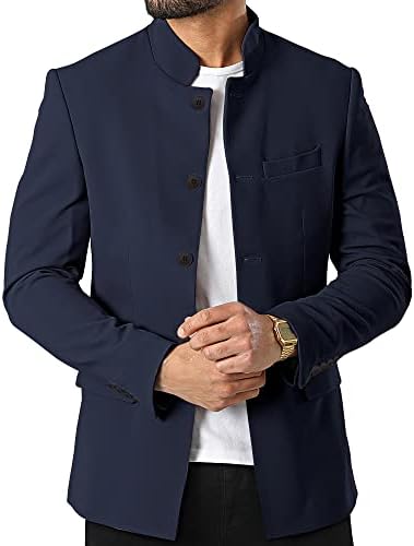 Mens Casual Suit Blazer Jackets Stand Mandarin Collar Lightweight Lined Business Dress Sport Coats